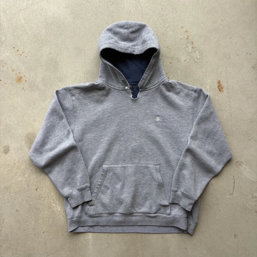 Vintage Y2K Starter Hoodie Size Large Gray Blank Heavyweight Fleece Sweatshirt